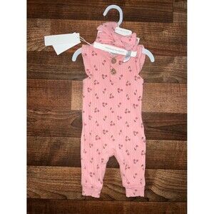 Pink Cherry-Print Baby Romper with Matching Headband